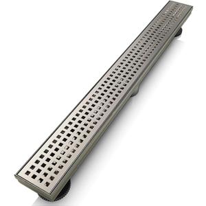 WEBANG 24 Inch Linear Shower Drain Rectangular Floor Drain with Accessories Square Hole Pattern Cover Grate Removable SUS304 Stainless Steel CUPC Certified Brushed Nickel