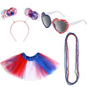 Canlierr Red, White, Blue Women Tutu Costume Accessories Set, Large