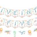 Under The Sea Theme 5th Birthday Party Decorations, Sea World Dive Into Five Birthday Banner Decor, Ocean Creatures Underwater Animals 5 Years Old Garland Party Supplies