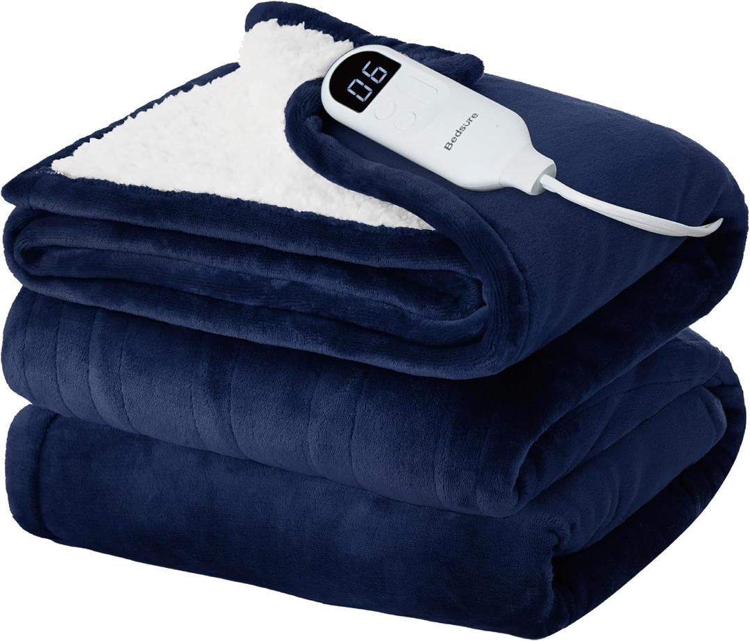 Bedsure Electric Blanket Full Size  Soft Flannel Heated Blanket, Fast Heating with 10 Time Settings & 6 Heat Settings, Warm Gift for Grandma (72x84 inches, Pageant Blue)