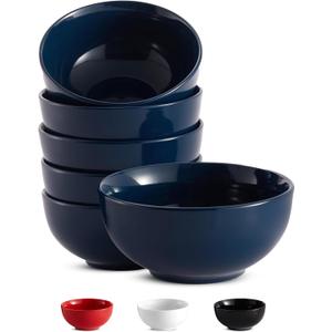 KooK Soup Bowls, Cereal Bowl, Ceramic, Bowls for Kitchen, Microwave, Dishwasher and Freezer Safe, Porcelain Dishes for Pasta, Salad, Oatmeal, Deep Interior, 20 oz, Set of 6, (Navy)