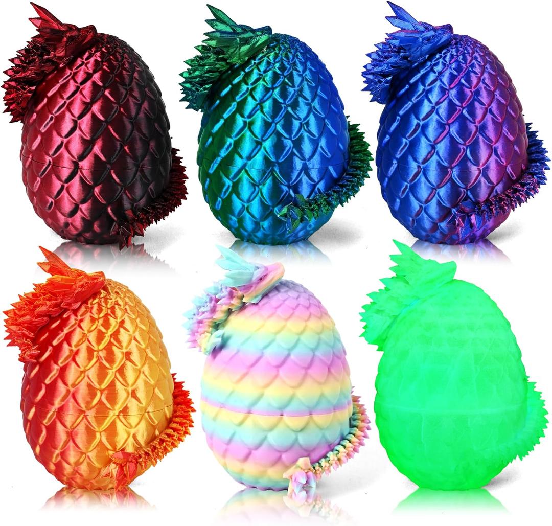 Impossmaker 8" 3D Printed Easter Dragon Eggs with 3D Printed Dragon Inside, Easter Basket Stuffers Mini Dragon Egg Set Articulated Crystal Dragon Fidget Toy for Adults Teens