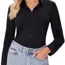 siliteelon Button Down Shirts for Women Slim fit Long Sleeve Stretch Dress Shirts Work Shirt Wrinkle Free Office Blouses, L, Black