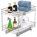 Mount Walker Pull Out Cabinet Organizer(14" W x 21" D), 2 Tier Slide Out Shelves with Wood Handle, Sliding Drawer Pull Storage Shelf for 15-1/4” Cabinet Opening, Chromem