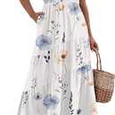 Zeagoo Women's Summer Casual Dress Flutter Short Sleeve V Neck Button Down Tiered Flowy Long Dress with Pockets (Small)