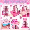 Pink Cupcake Stand 3-Tiered Cardboard Cake Stand Dessert Table Displays Pink Princess Assemble Cupcake Tower Holder Tier for Floral Tea Happy Birthday Party Decoration Favors Baby Shower