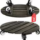 IDZO 2-Pack 14 Inch Acacia Wood Rolling Round Plant Caddy for Plant Pots, Heavy Duty Plant Stand with 360° Lockable Wheels, 264 lbs Capacity Caddy for Indoor and Outdoor Use, Black