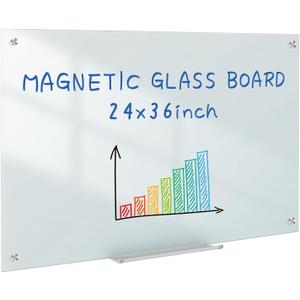 36x24 Magnetic Glass Dry Erase Board, Frameless Whiteboard for Wall | Non-Ghosting Smooth Tempered Glass Whiteboard with 4 Magnets for Office, Home & Classroom Organization