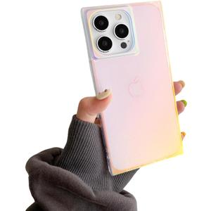 Matte Rectangle Iridescent Translucent Phone Case for iPhone 14 Pro Max 6.7in,Aesthetic Purple Laser Sparkle Slim Rectangled Shape Shockproof Trendy Cover(i14promax 6.7",Matte)