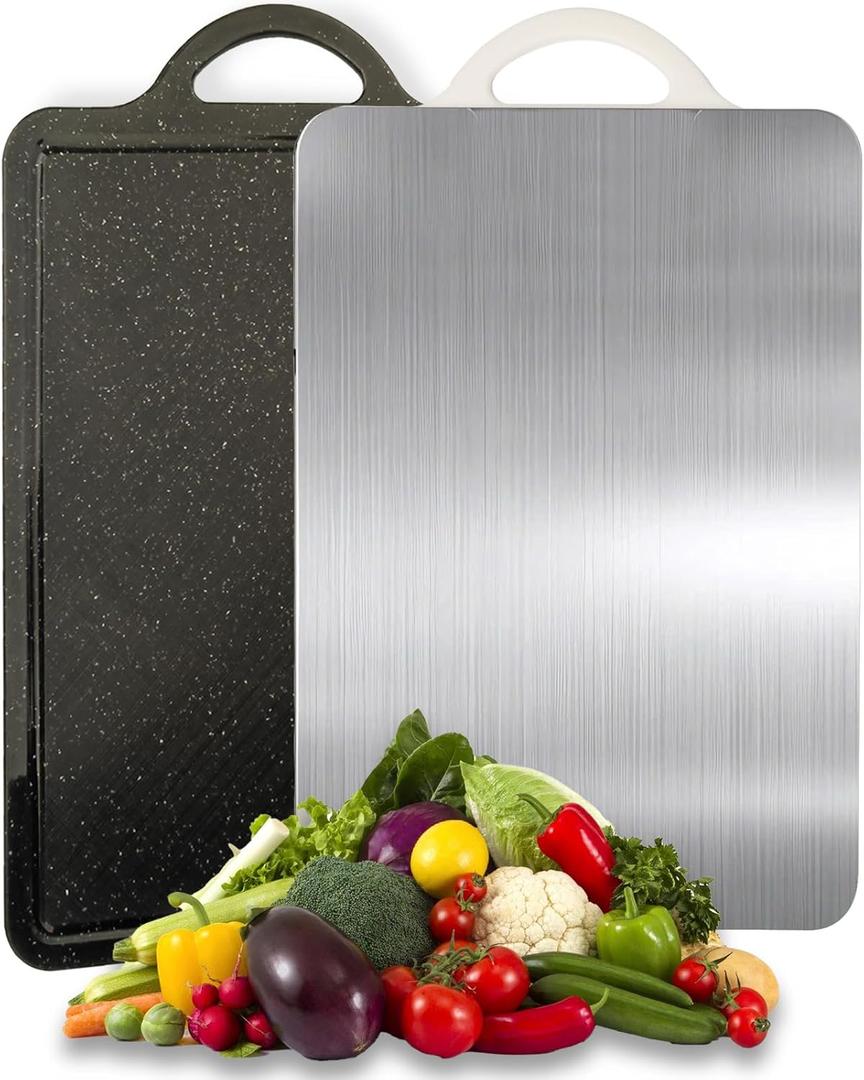 15.2X10.5 In Stainless Steel Cutting Board,Double Sided Steel Cutting Board for kitchen1PCS,Stainless Steel/Wheat straw pp Large Cutting Board for meat,Dishwasher Safe (Black)