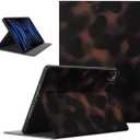 Retro Cool Tortoise Shell Tablet Case for iPad Pro 11 2021/2020/2018 Case 11", Brown Amber Leopard Print Trendy Design Cover for Girls Boy, Protective Cases Flip Leather PU Funda