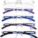AQWANO 5Pack Computer Reading Glasses Women Men Blue Light Blocking Clear Frame Anti Glare Filter Lightweight Rimless Readers 3.0