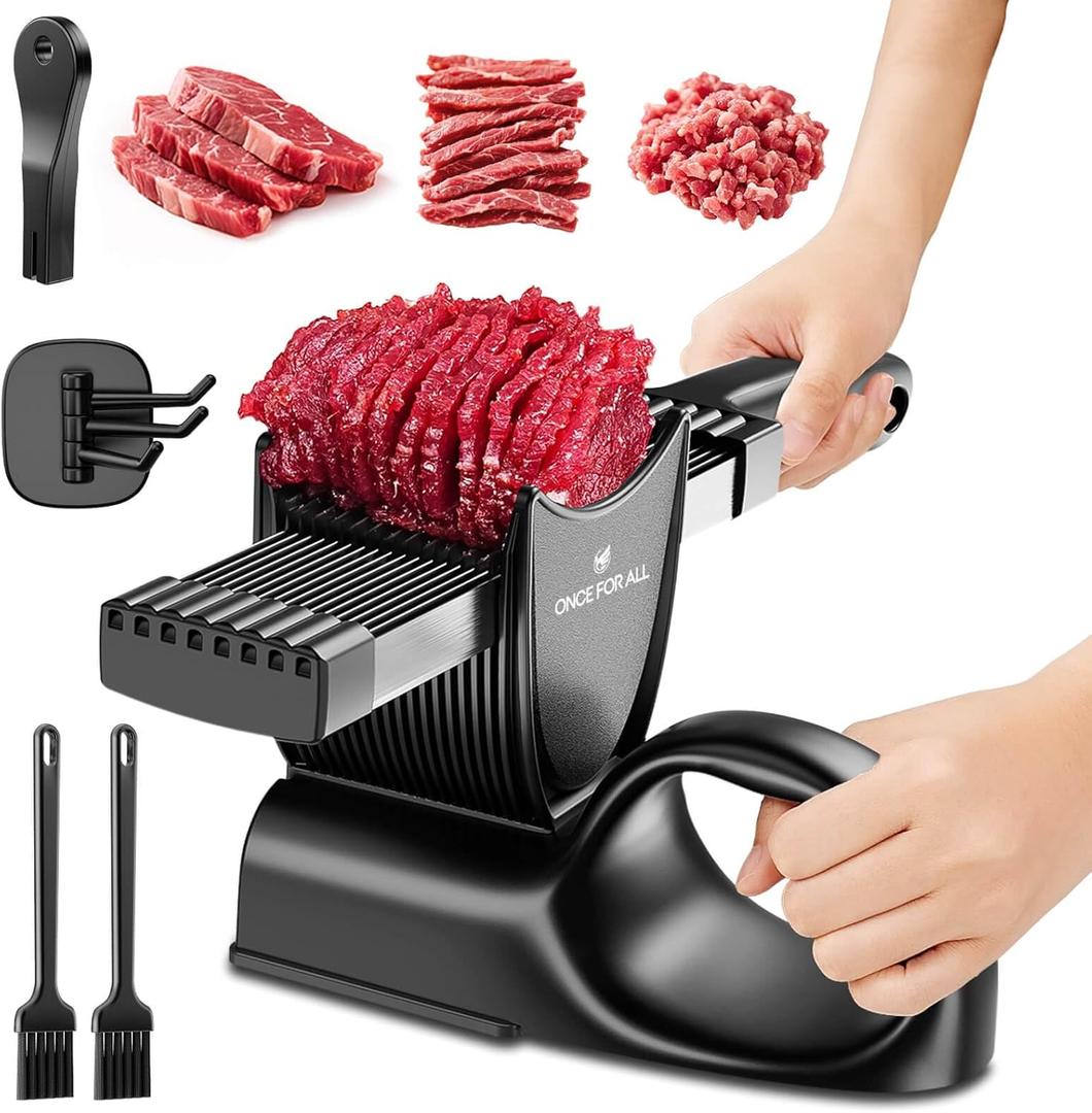ONCE FOR ALL Fresh Meat Slicer with Handle Kitchen Knife Set For Meat Slicing Shredding, Manual Jerky Cutter Food Slicer For Beef Pork Mutton For Home Cooking BBQ Hot Pot (Black)