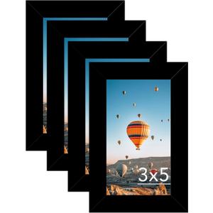 3x5 Picture Frame Set of 4 Black for Tabletop, 3 x 5 Photo Frame with Shatter Resistant Plexiglass, Sturdy 3 by 5 Poster Frame, 4 Pack, Black