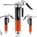 Grease Gun with Quick Release Coupler and Towel, 9000 PSI Professional Heavy Duty 14 oz Grease Gun with 18 Inch Spring Flex Hose, 1 Reinforced Coupler, 2 Extension Rigid Pipe and1 Sharp Nozzle