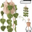 DaisyInner Cute Crochet Plant Car Freshener 12ml Empty Refillable Diffuser Bottle with Plants Hanging Accessories for Rearview Mirror Home Office Decor Women Mother's Day Gifts(Leave)