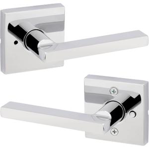 Kwikset Halifax Interior Privacy Door Handle with Lock, Door Lever For Bathroom and Bedroom, Polished Chrome Reversible Keyless Push Button Lock Door Lever (Square)