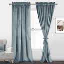 JIUZHEN Stone Blue Velvet Curtains 96 inch Length for Living Room Luxury Noise Reducing Rod Pocket Room Darkening Window Drapes for Bedroom Dining Room, 2 Panels, W52 x L96 inches (52"W x 96"L (Pack of 2))