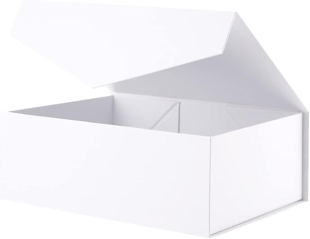 BLK&WH Gift Box 10.5x7.7x3.8 Inches With Magnetic Lid, Collapsible Groomsman Box (Matte Black) (10.5x7.7x3.8Inch-White-Pack of 1)