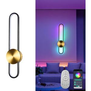 JAYMP RGB Modern Wall Sconce Dimmable Remote Control LED Wall Light Fixture, Hardwired Wall Lamp for Living Room, Dining Room, Bedroom, Hallway, Entryway, 1 Pack (Brushed Black,RGB, H56cm/22inch)