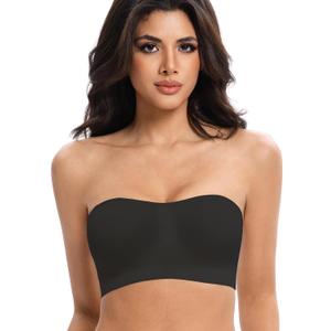 Lusait Strapless Bras for Women Non-Slip Seamless Padded Bandeau Bra Wireless Convertible Tube Top Bralette (Black, S)