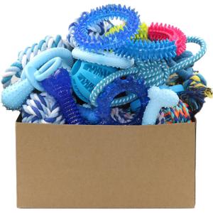 Beiker 20 Pack Puppy Chew Toys - Blue Dog Teething Toys for Puppies, Puppy Teething Rings and Ropes, Rubber Toy Bundle for Small Dogs, Cute Interactive Dog Balls for Small Breed