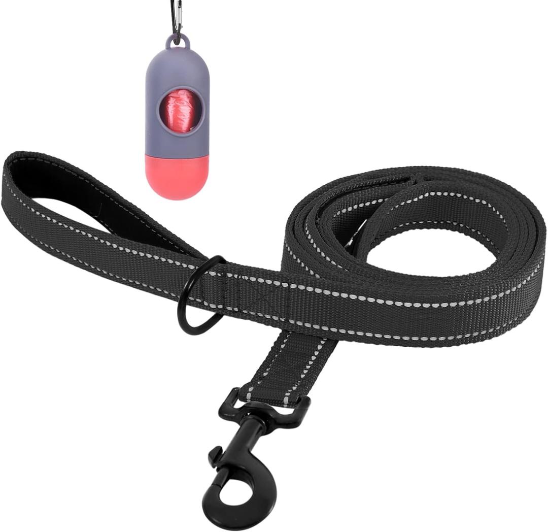 Bolux 5ft Dog Leash, Heavy Duty Rope Leash with 2 Padded Handle  Pet Training Lead with 3M Reflective Double Handle for Traffic Control Safety, Perfect for Large Medium or Small Dog (Black) (5 Foot (Pack of 1))