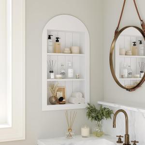 14'' x 24'' Arched Recessed Medicine Cabinet, Solid Wood Niche, White