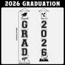 Graduation Banner 2026 Graduation Decorations Black and White Grad Banner Porch Sign Class of 2026 Door Decor Congrats Hanging Backdrop Black White Grad Party Decor for School Congratulations Supplies