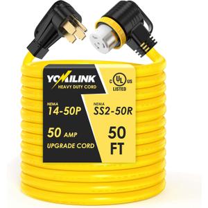 50 Feet 50 Amp RV/Generator Cord, UL Listed, 100% Copper Wire, NEMA 14-50P to SS2-50R Twist Lock, Newly Designed 90Grip Handle, 6/3+8/1 Gauge STW Wire 50 Feet 50 Amp RV/Generator Cord, UL Listed, 100% Copper Wire, NEMA 14-50P to SS2-50R Twist Lock, Newly Designed 90Grip Handle, 6/3+8/1 Gauge STW Wire