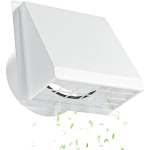 Hon&Guan Dryer Vent Cover Outside with Removable Mesh, Wall Mount Extractor Vent with Rubber Cushioned Non-Return Flap, High Quality Iron Outside Dryer Vent Cover for House (White, 6 Inch)