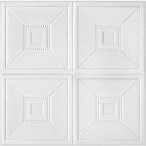 Nuanchu 16 Pcs 27.5 x 27.5 Inch Foam Ceiling Tiles Covered 84.03 Sq. ft, Self-Adhesive Ceiling Cover, Peel and Stick Wall Panel, Waterproof Wallpaper DIY for Bedroom, Home Decor(Greek Key)