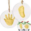 Baby Hand and Footprint Kit Girls, Boys - Personalized Babys First Christmas Ornament Kit, Newborn Christmas Gifts for New Mom, Cute Shower Gifts, Easy to Use Handprint Ornaments(Gold Paint, Cherish)
