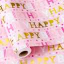 2 x Yarcony Girl Birthday Wrapping Paper, Pink and Gold Wrapping Paper, Gold Foil Girly Happy Birthday Lettering Design Pink Gift Wrap for Girls Women, Baby Shower, Party (Mini Roll, 17 Inch X 16.5 Feet)