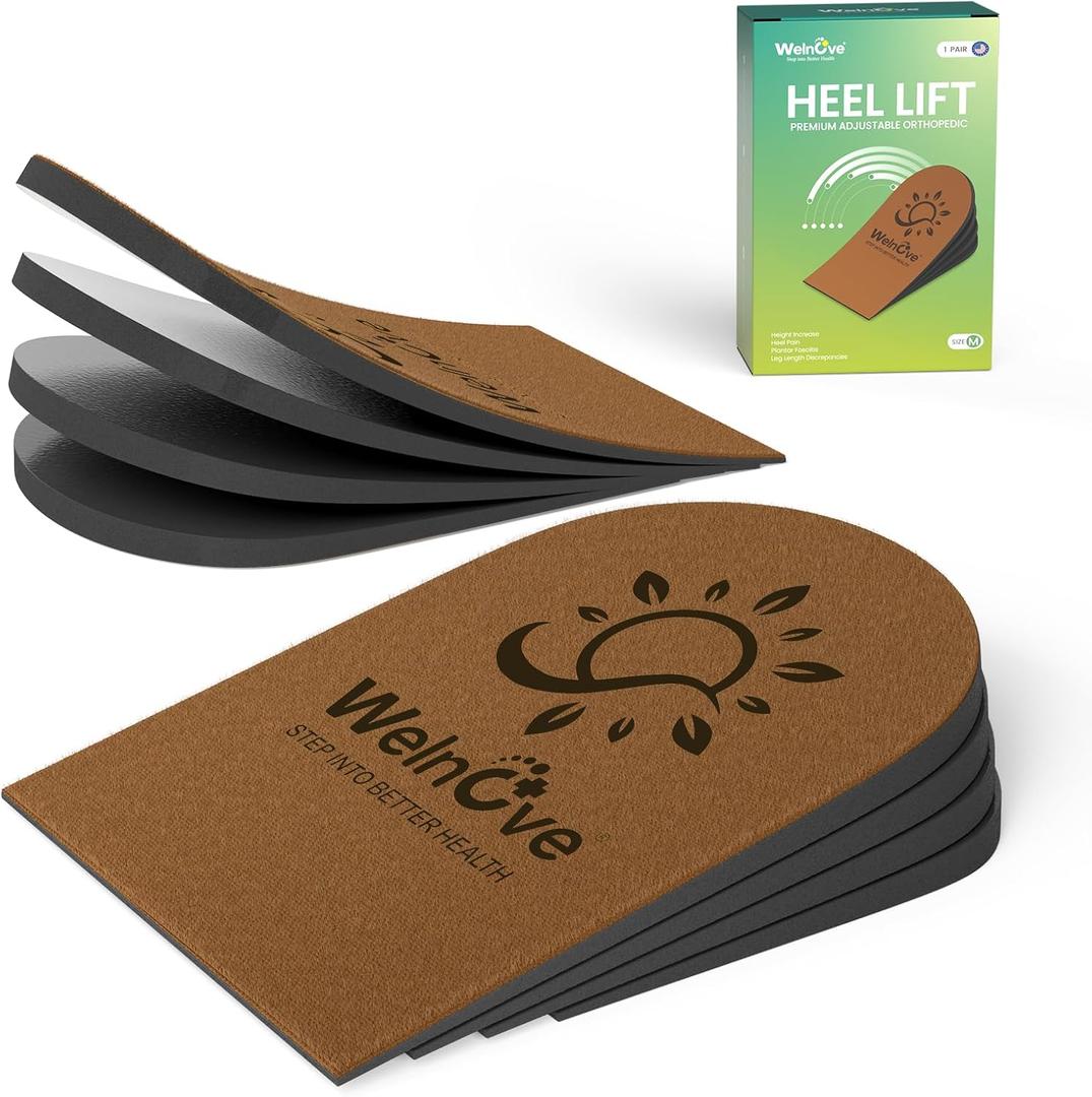 Adjustable Heel Lift Inserts for Shoes - Welnove 4 Layers Orthopedic Shoe Lifts for Women Uneven Legs Leg Length Discrepancy Heel Pain - Heel Insert (Brown,Size M Pack of 2)
