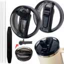 2 Pack 40 oz Tumbler Detachable Flip Straw Lid Replacement Fit for Stanley Quencher ProTour,Leak Proof Lid Compatible with Stanley Cup,No Spill Flip Top Tumbler Cover for Stanley Cup Accessories (black)