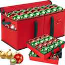 Christmas Ornament Storage Box, Xmas Decoration Organizer with 8 Tray, Christmas Storage Container with Dividers, Ornament organizer with Strong Handles for Holiday Decorations (Red)