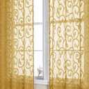 OWENIE Furman Gold Sheer Curtains 63 inch Length for Bedroom Living Room 2 Panels Set, Jacquard Clip Textured Semi Sheer Curtains, Light Filtering Rod Pocket Farmhouse Window Treatments, 40Wx63L inch