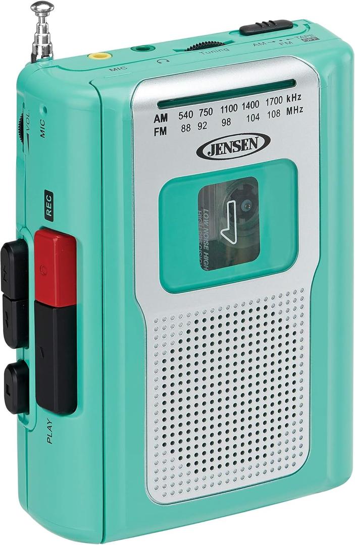 Jensen CR-100 Retro Portable AM/FM Radio Personal Cassette Player Compact Lightweight Design Stereo AM/FM Radio Cassette Player/Recorder & Built in Speaker (Teal Limited Edition)