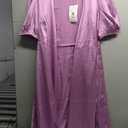Salt Attire Havana-Lavender Midi Length Wrap Dress – Satin V-Neck Fit & Flare Balloon Sleeves, Side Belt Fastening
, M
