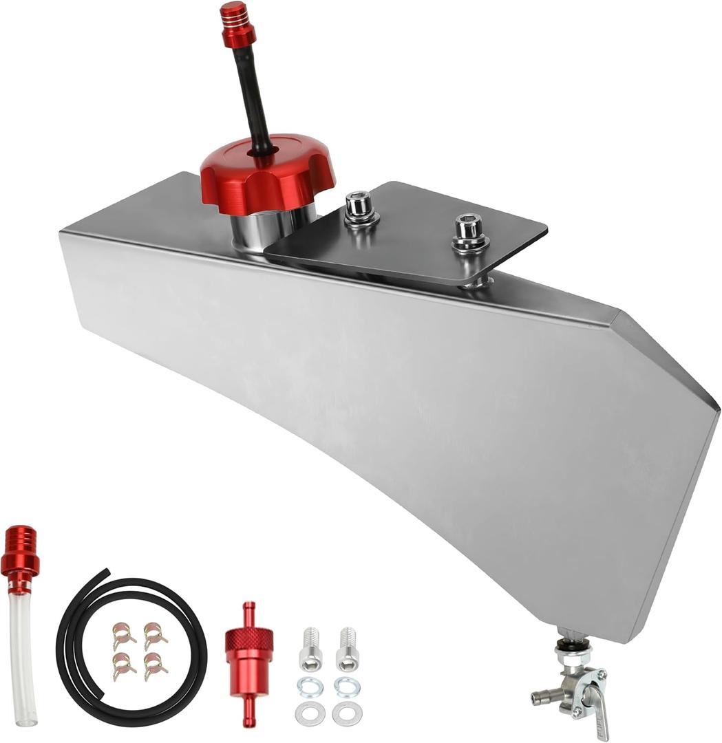 Mini Bike Gas Fuel Tank Kit Replacement for Mega Moto MMB80 MMB105 Monster Moto 80cc Parts Coleman RB100 RT100 Oryxearth 105cc Minibike Assembly Accessories Stainless Steel (Silver)