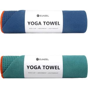 Eunzel 2 Pack Hot Yoga Towel with Grip Dot, Non Slip Yoga Mat Towe Sweat Absorbent Towel for Hot Yoga,Bikram, Pilates and Fitness 72" x 24", Dark Cyan/Steel Blue