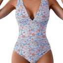 Eomenie One Piece Swimsuit for Women Tummy Control Plunge V Neck Bathing Suit Slimming Wide Straps Swimwear (Size 2XL, Floral Print)