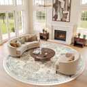 zesthome 9ft Round Rugs for Living Room, Non-Slip Washable Round Area Rugs, Ultra-Thin Large Circle Rugs, Soft Low Pile Rug for Bedroom, Kitchen - Vintage Stain Resistant Round Rug (Beige,9'x9')