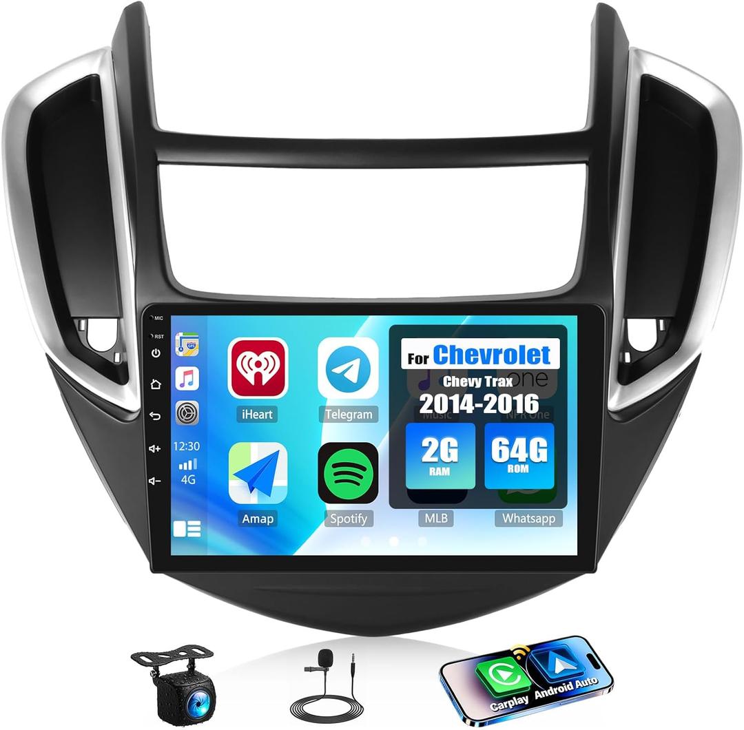 2G+64G Car Radio for Chevrolet Chevy Trax 2014-2016 with Wireless Carplay Android Auto,9 Touchscreen Android 15 Car Stereo with Mirror Link WiFi/GPS Navigation Bluetooth FM/RDS SWC+Rear Camera