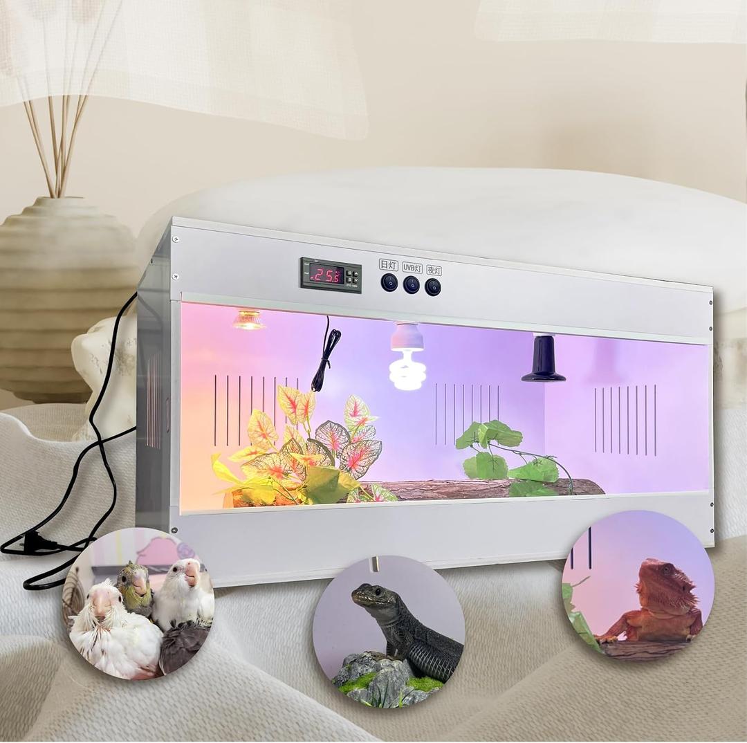120x50x50cm PVC Smart Dual-Temp Reptile Enclosure with Acrylic Sliding Door, 5 Ceramic Sockets - Front Open Design for Bearded Dragon, Leopard Gecko, Ball Python, Hermit Crab, Chameleon