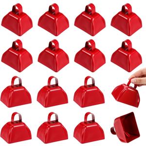 16Pcs Metal Cow Bells for Sporting Events, 3inch Red Cowbell with Handle, Hand Percussion Cow Bells Noise Makers for Sporting Events, Football Games, and Celebrations