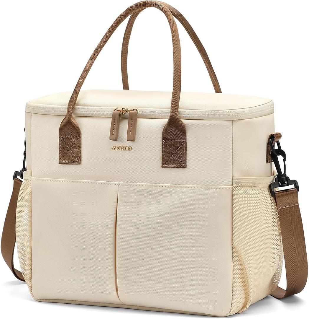 MDODO Large Insulated Lunch Bags for Women Men Adult Lunch Box with Shoulder Strap for Work,Picnics,Outings (Beige) (12.8 L)