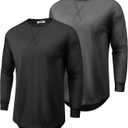 COOFANDY Mens Cotton Hipster Hip Hop Longline Crewneck T Shirts Casual Long Sleeve Tees Curved Hem Gym Shirts (Black)