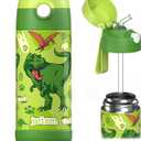 Jarlson Kids Water Bottle CHARLI [12OZ] - Stainless Steel Thermo Bottle with Straw - Insulated, Spill Proof Waterbottle for School & Sports - Thermo Tumbler for Boys & Girls (Dinosaur)
